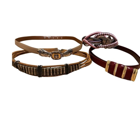 Accessories - Vintage Statement Belt Bundle 4pc Snakeskin Leather Braided Rope Western Boho